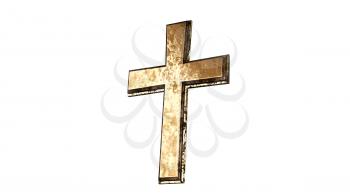 Golden Christian Cross Isolated on White Background 3D Rendering