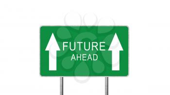 Future Green Road Sign With Direction Arrow Isolated On White Background. Business Concept 3D Rendering