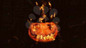 Halloween Pumpkin, Jack O’ Lantern Burning in Flames in a Haunted, Scary Ambient 