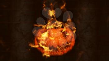 Halloween Pumpkin, Jack O’ Lantern Burning in Flames in a Haunted, Scary Ambient 