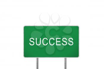 Success Green Road Sign Isolated On White Background. Business Concept 3D Rendering