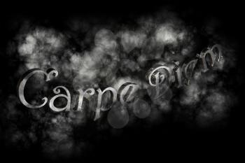 Carpe diem 3D Render- latin phrase that means Capture the moment on black background with white smoke