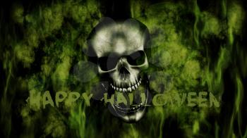 Happy Halloween. Human Skull With Smoke And Fire 3D Rendering