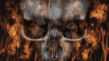 Happy Halloween. Human Skull With Smoke And Fire 3D Rendering