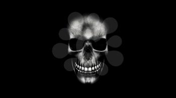 Human Skull On Black Background 3D Rendering. Halloween Concept