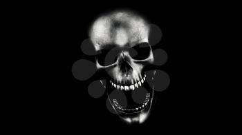 Human Skull On Black Background 3D Rendering. Halloween Concept