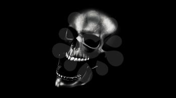 Human Skull On Black Background 3D Rendering. Halloween Concept