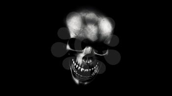 Human Skull On Black Background 3D Rendering. Halloween Concept