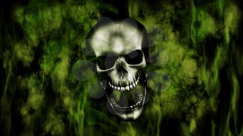 Happy Halloween. Human Skull With Smoke And Fire 3D Rendering