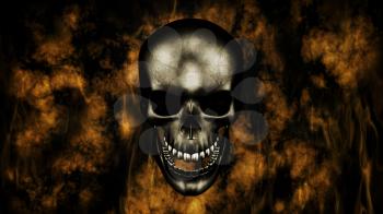 Happy Halloween. Human Skull With Smoke And Fire 3D Rendering