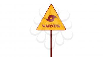 Hurricane Warning Road Sign Isolated On White Background 3D Rendering