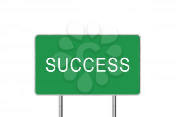 Success Green Road Sign Isolated On White Background. Business Concept 3D Rendering