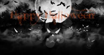 Halloween Pumpkins At The Cemetery Rising From The Mist With Clouds and The Moon In The Background 3D illustration 