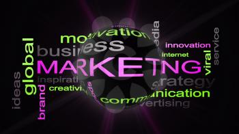 Marketing Business Strategy Word Cloud Text Concept With Sphere 3D Rendering