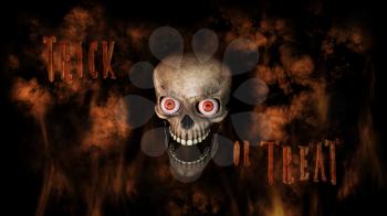 Human Skull With Eyes And Scary, Evil Look Halloween Concept 3D Rendering 