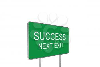 Success Next Exit Green Road Sign Isolated On White Background. Business Concept 3D Rendering