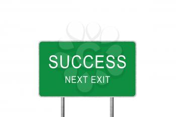 Success Next Exit Green Road Sign Isolated On White Background. Business Concept 3D Rendering