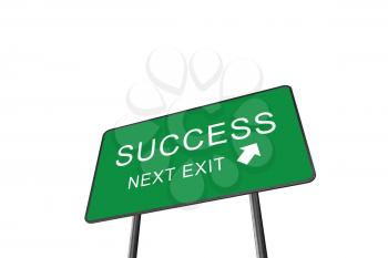 Success Next Exit Green Road Sign Isolated On White Background. Business Concept 3D Rendering