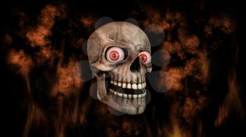 Human Skull With Eyes And Scary, Evil Look Halloween Concept 3D Rendering 