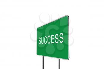 Success Green Road Sign Isolated On White Background. Business Concept 3D Rendering