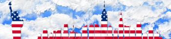 United States Of America. 4th of July, Independence Day Concept. New York City Skyline Against Sky Background 3D illustration