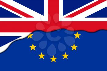 Brexit Concept. European Union EU flag Covered by Great Britain flag 