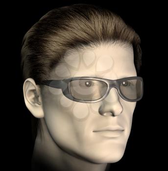 Man with sunglasses on black background. 3d illustration.