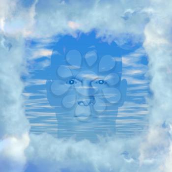 Man with head in the clouds. Digitally created 3d illustration.