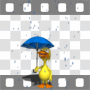 Duck holding umbrella in rain