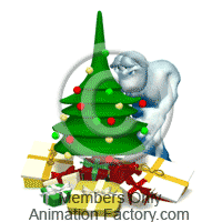 Yeti decorating Christmas tree