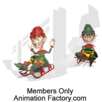 Two elves racing sleds downhill