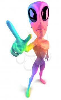 Royalty Free Clipart Image of an Alien Giving a Peace Sign