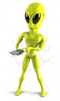 Royalty Free Clipart Image of an Alien With a Cellphone