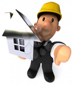 Royalty Free Clipart Image of a Builder With a House