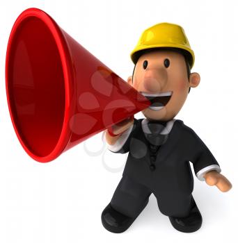 Royalty Free Clipart Image of a Man in a Hard Hat Using a Megaphone
