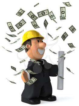 Royalty Free Clipart Image of an Architect Throwing Money Around