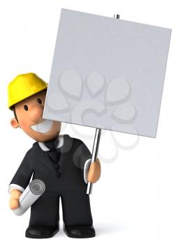 Royalty Free Clipart Image of an Architect With a Placard