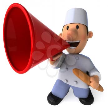 Royalty Free Clipart Image of a Baker With a Bullhorn