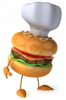 Royalty Free Clipart Image of a Cheeseburger in a Chef's Hat