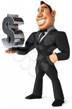 Royalty Free Clipart Image of a Man in a Suit Holding a Dollar Sign in the Palm of His Hand