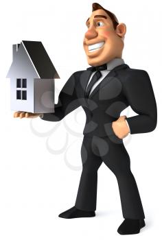 Royalty Free Clipart Image of a Businessman Holding a House