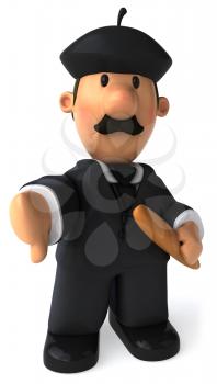 Royalty Free Clipart Image of a French Business Man Holding Bread and Giving a Thumbs Down