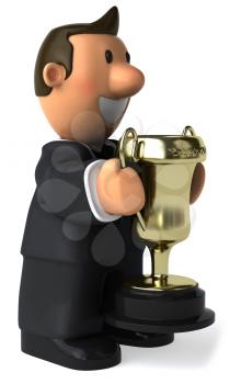 Royalty Free Clipart Image of a Businessman Holding a Trophy