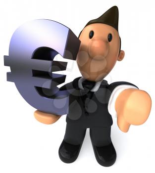 Royalty Free Clipart Image of a Business Man Giving a Thumbs Down and Holding an E-Commerce Sign