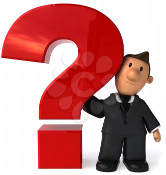 Royalty Free Clipart Image of a Businessman Next to a Red Question Mark