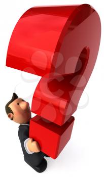 Royalty Free Clipart Iamge of a Business Man Holding a Question Mark