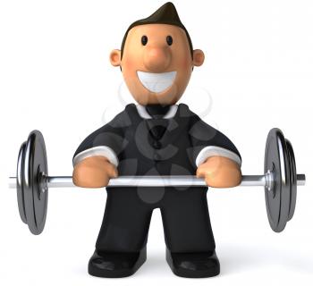 Royalty Free Clipart Image of a Businessman Lifting a Barbell