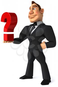 Royalty Free Clipart Image of a Businessman With a Question Mark in the Palm of His Hand