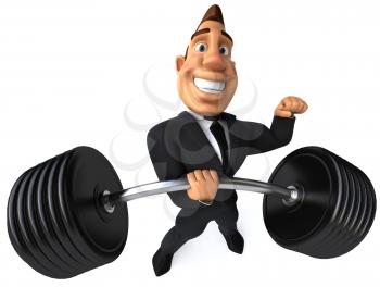 Royalty Free Clipart Image of a Businessman Lifting a Barbell With One Hand