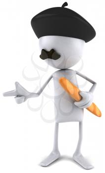 Royalty Free Clipart Image of a White Blank Guy With a French Beret and Bread